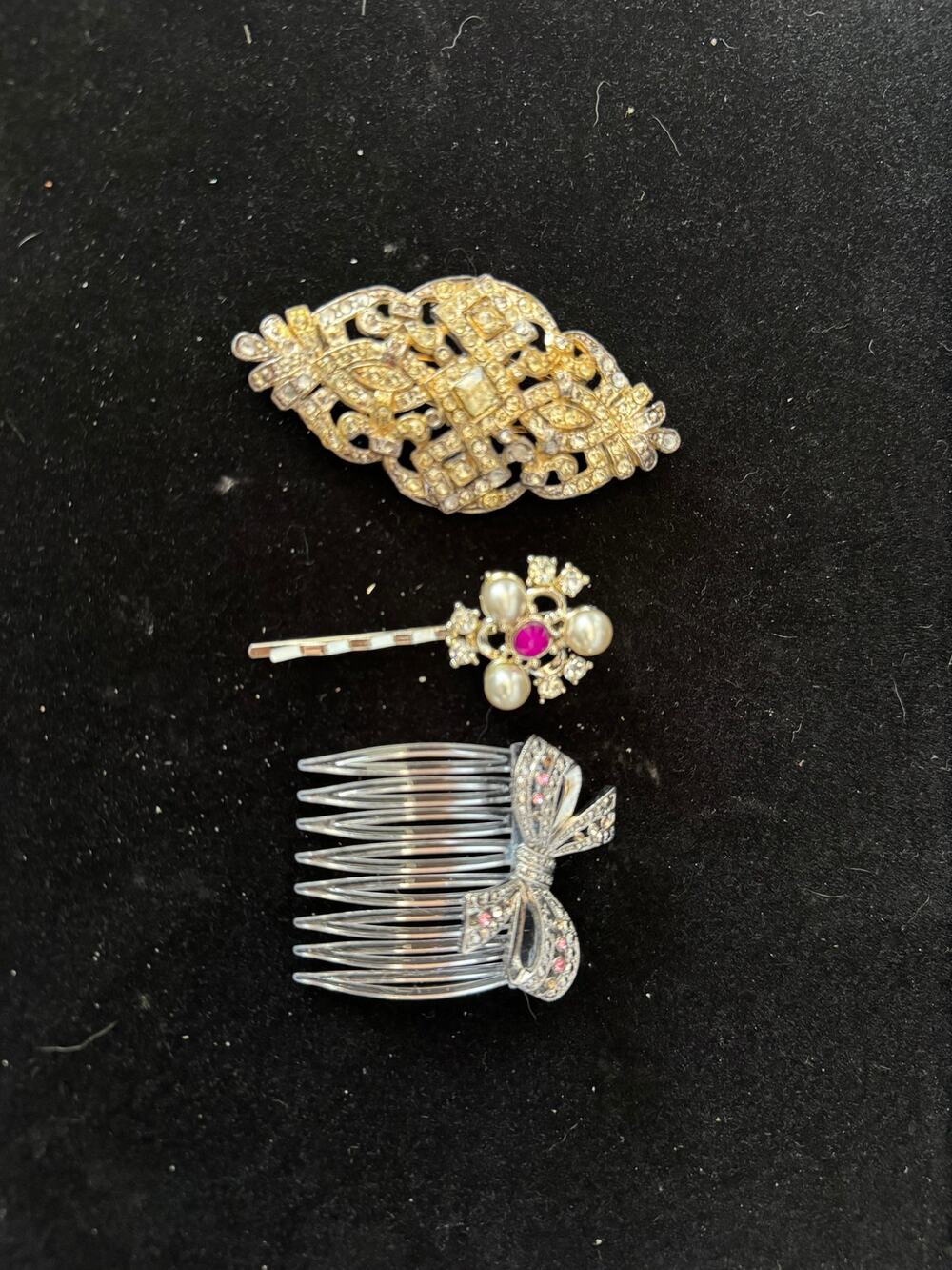 Hair Accessories Comb Pin Lot of 3 Repurposed Vintage Brooch Estate Finds
